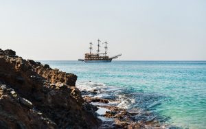 Clear water of Mediterranean sea at Cleopatra beach, Alanya, Turkey