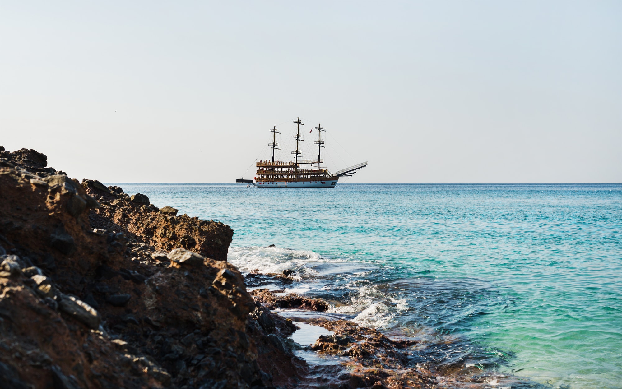Clear water of Mediterranean sea at Cleopatra beach, Alanya, Turkey