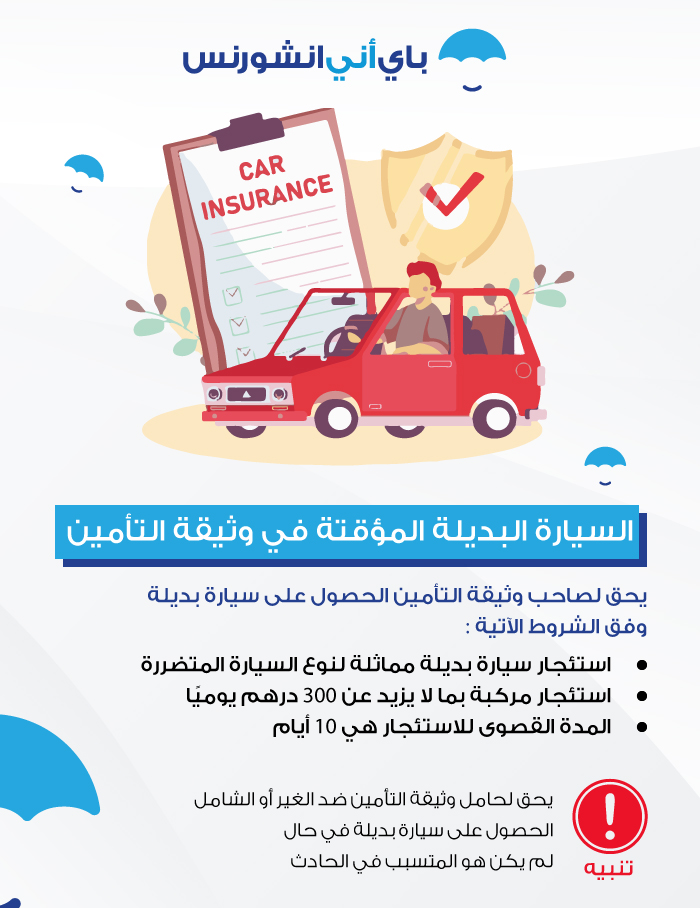 السيارة البديلة المؤقتة في وثيقة التأمين ضد الغير والشامل