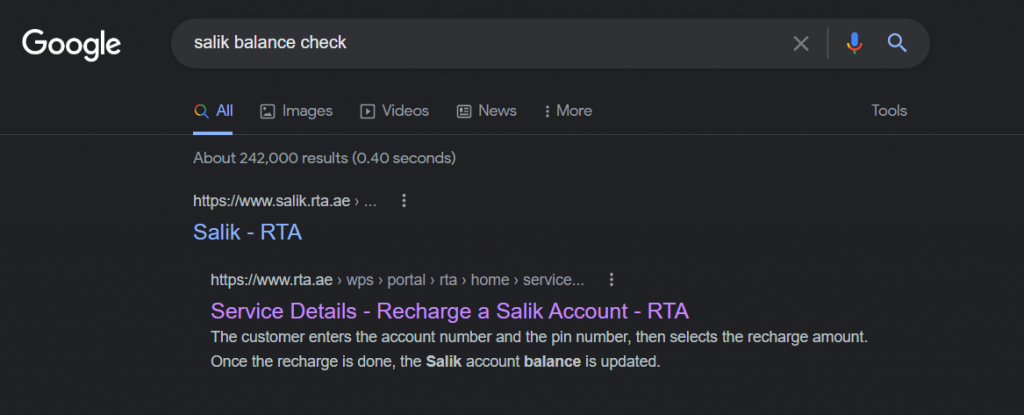 Salik Balance Check step one