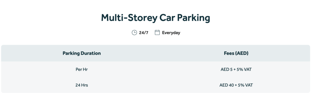 Parking price for Multi storey car parking Dubai