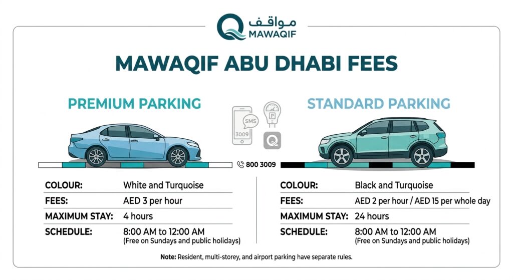 Abu Dhabi parking fee standard and premium